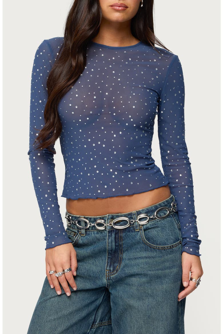Anari Embellished Mesh Top, Main, color, BLUE