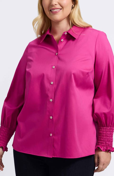 Avril Matte Sateen Button-Up Shirt (Plus)