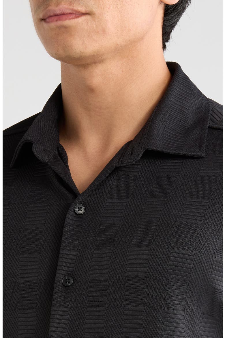 Edmond Short Sleeve Knit Button-Up Shirt, Alternate, color, BLACK
