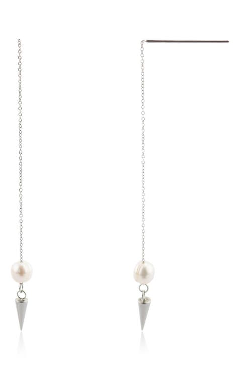 Cultured Pearl & Spike Threader Earrings