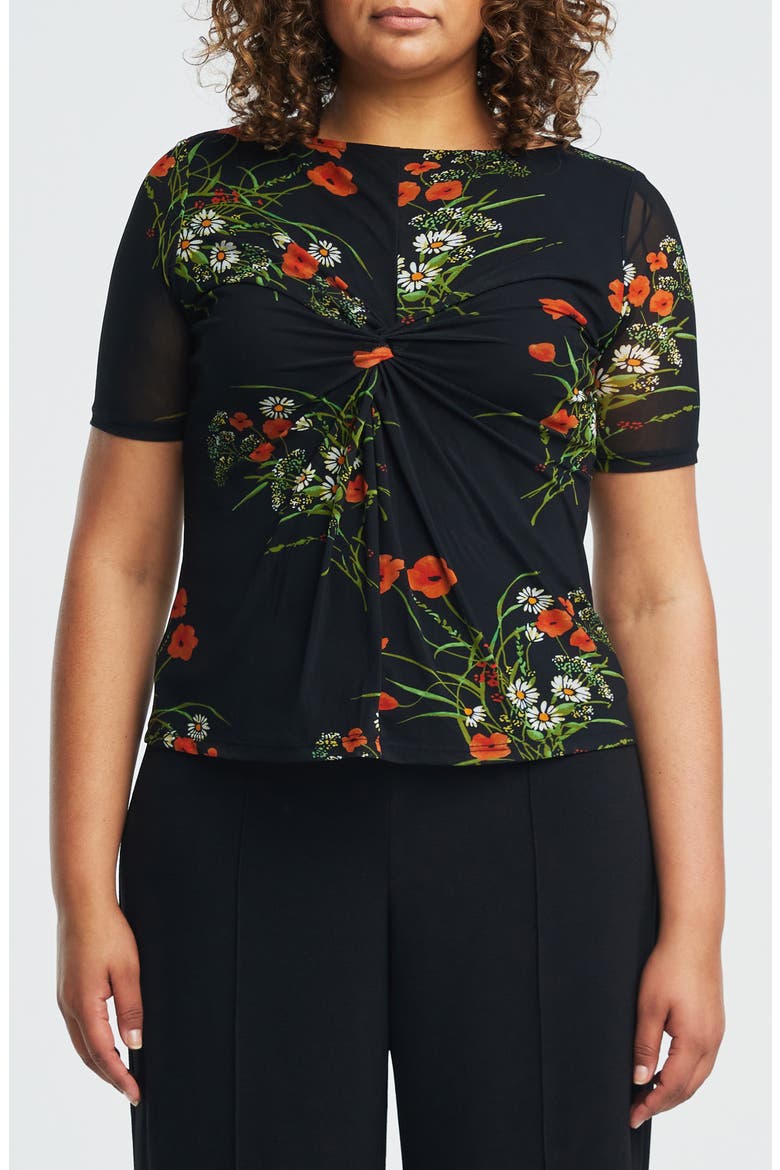 Bouquet Floral Mesh Top, Main, color, BLACK PRINT