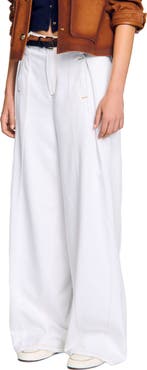 SANDRO Topstitched wide-leg jeans