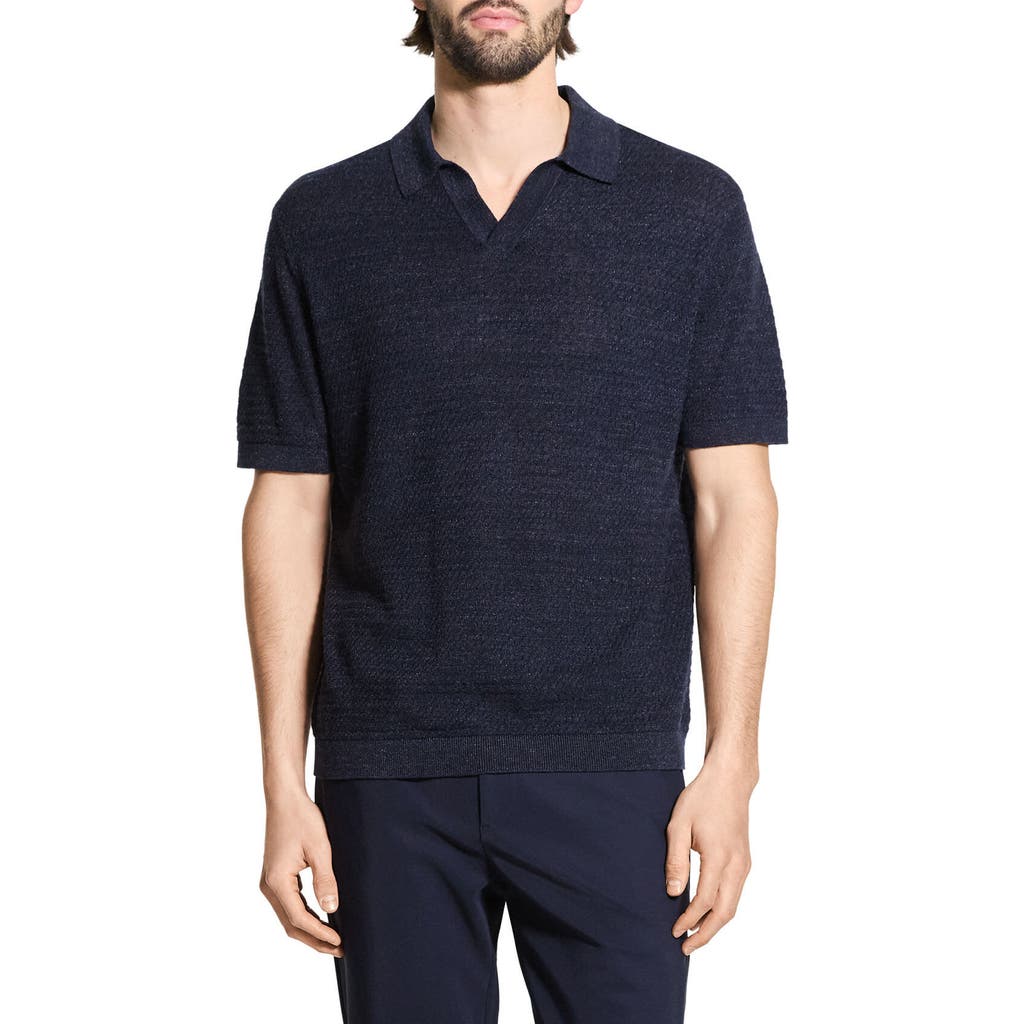 Theory Brenan Linen Blend Polo In Blue