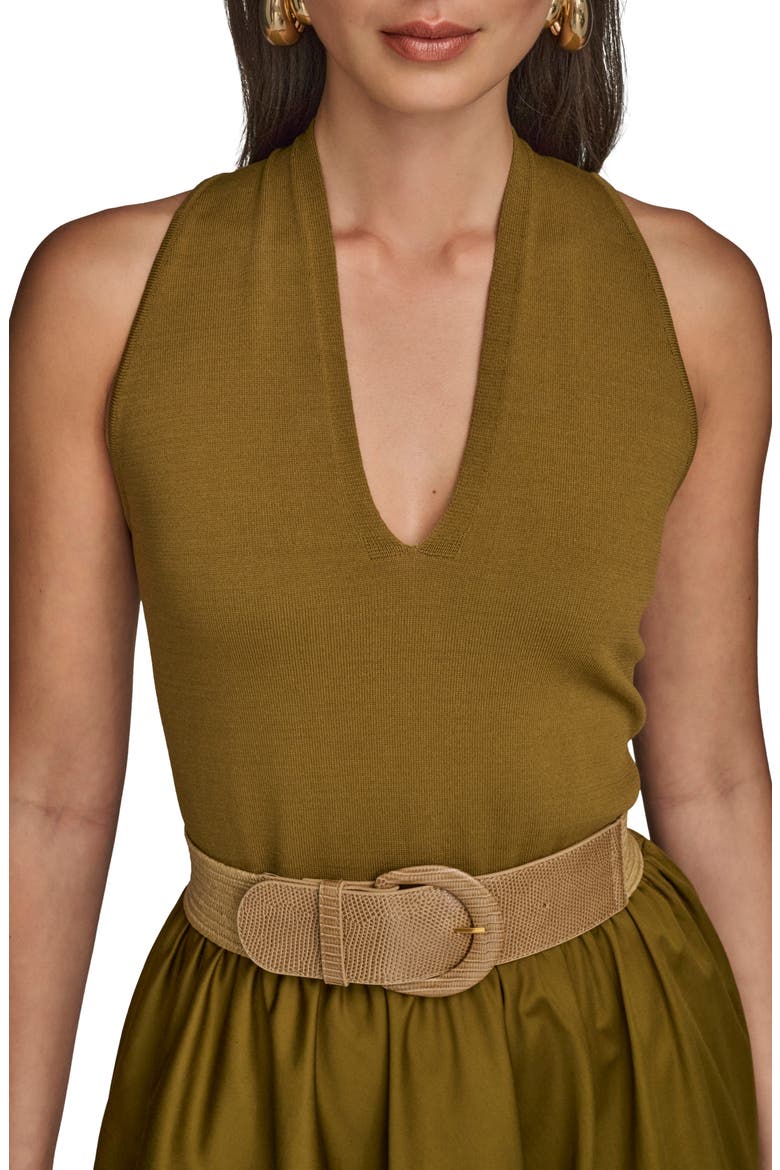 Sleeveless Belted Mixed Media Midi Dress, Alternate, color, SMOKY OLIVE