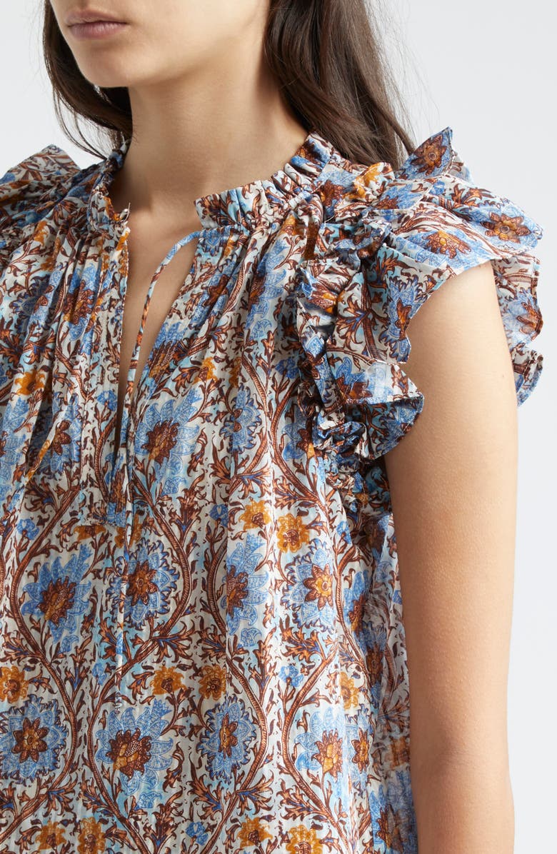 Ulla Johnson Fleur Floral Ruffle Shoulder Split Neck Top, Alternate, color,