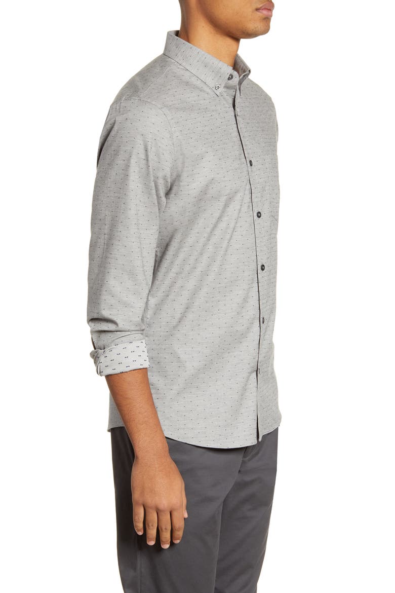 Trim Fit Button-Down Shirt, Alternate, color, GREY HEATHER NAVY DOBBY