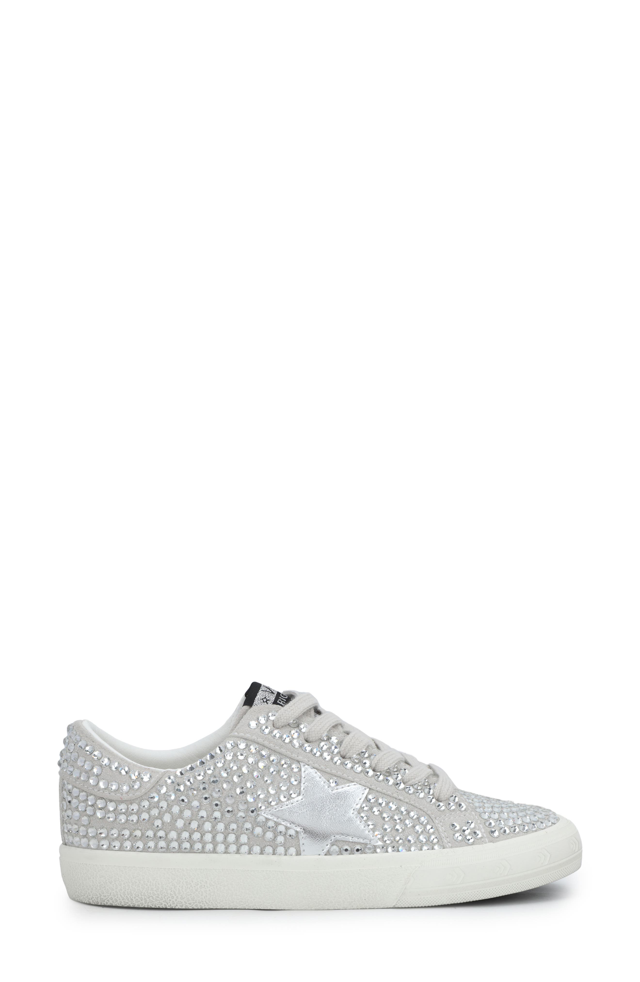 Grande Low Lace Up Sneaker, Alternate, color, SILVER FULL RHINESTONE