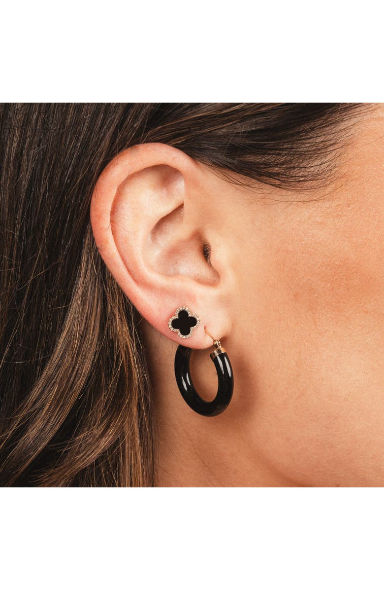 The Lovery Fine Jewelry Onyx Diamond Clover Stud Earrings, Alternate, color, Onyx
