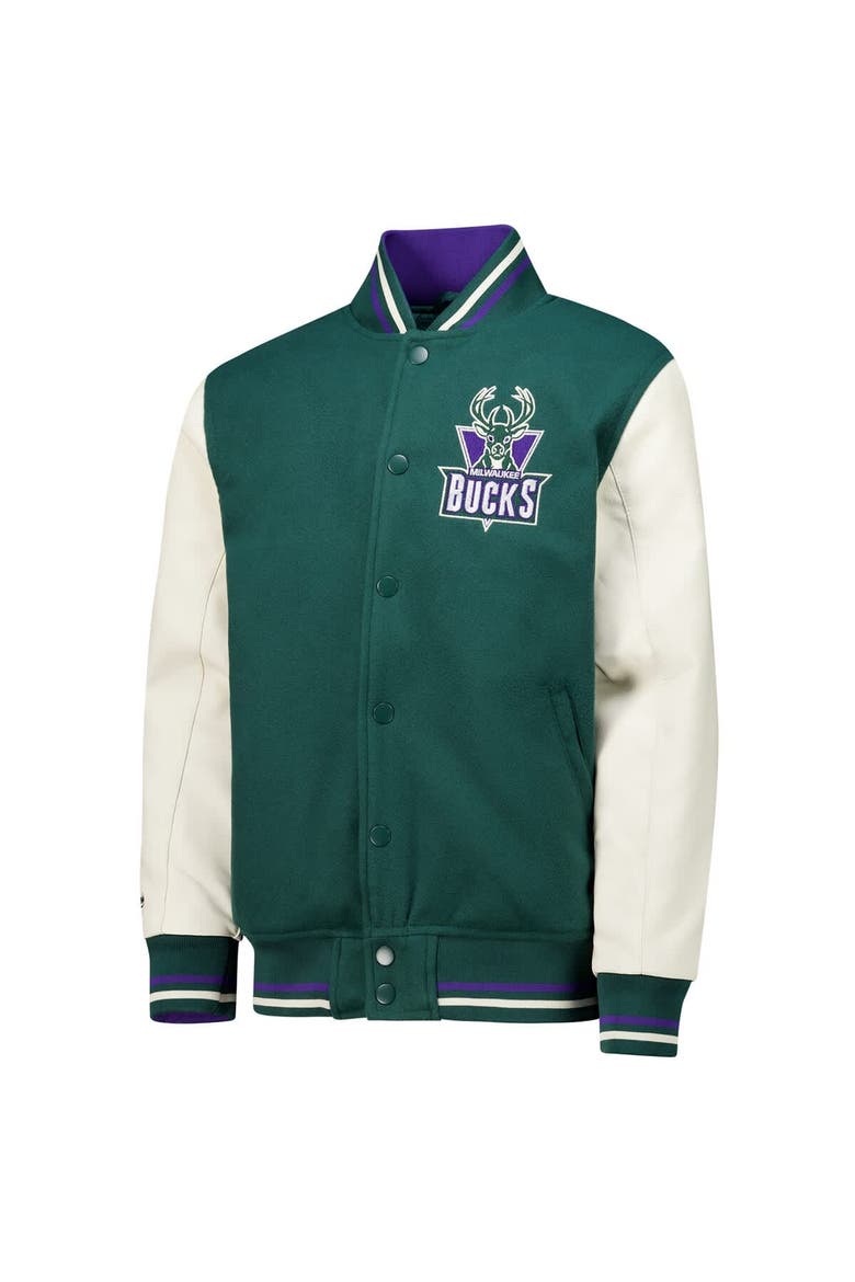 Youth Mitchell & Ness  Hunter Green Milwaukee Bucks Full-Snap Varsity Jacket, Alternate, color, Hunter Green