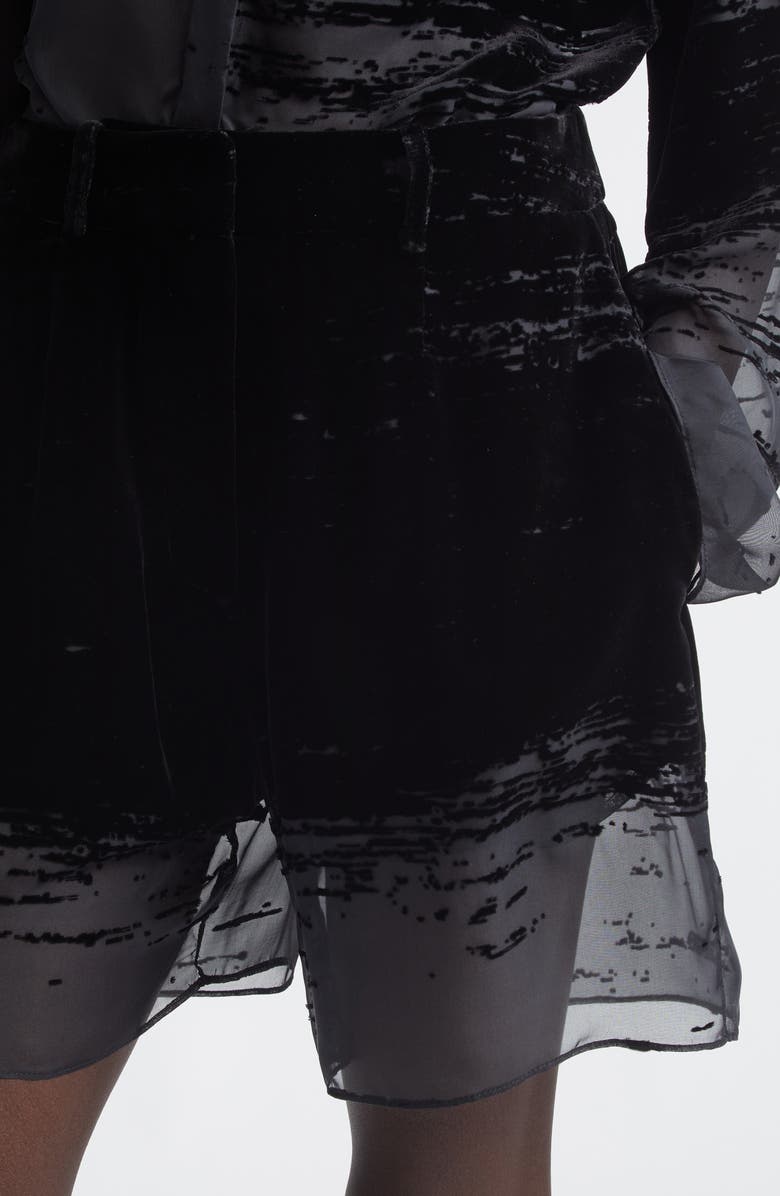 GRACE LING Glitch Devoré Velvet & Sheer Chiffon Shorts, Alternate, color, Black
