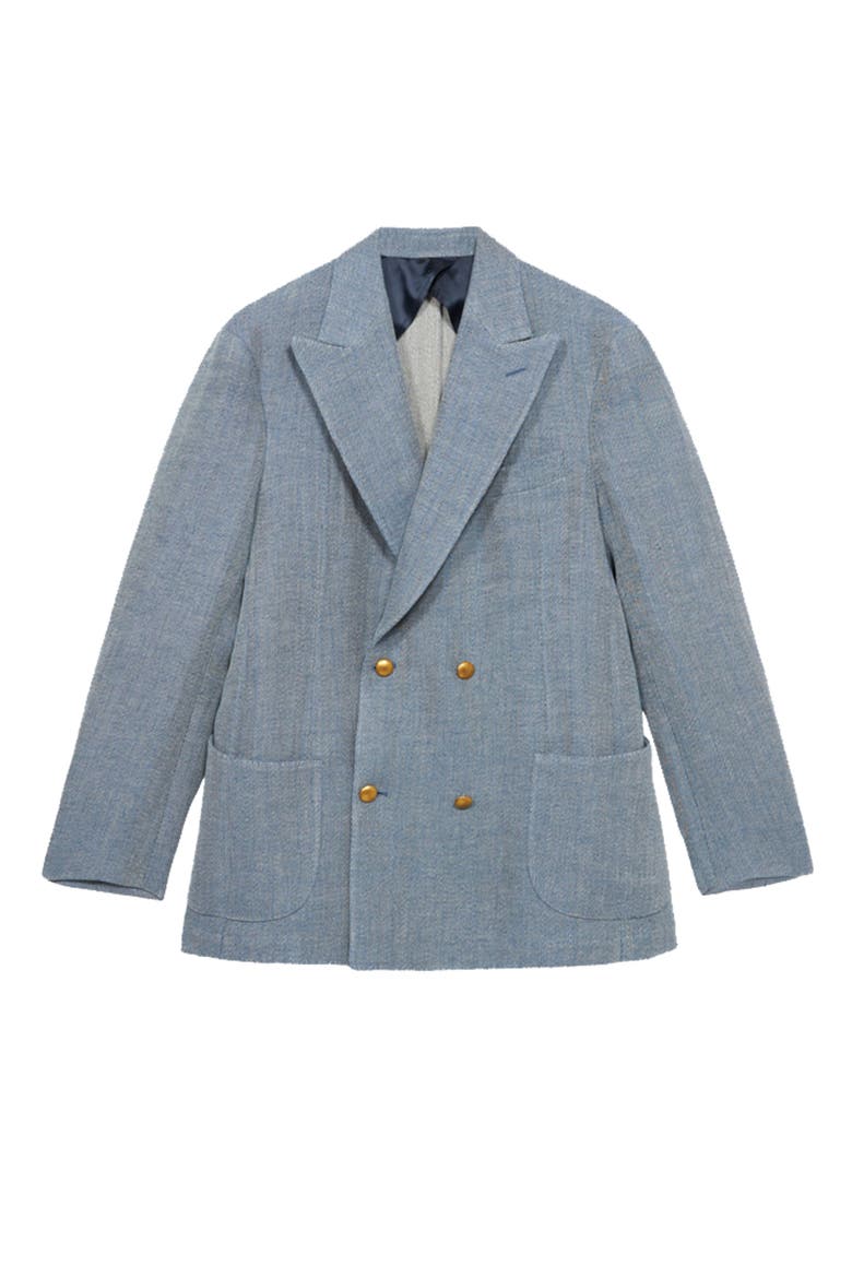 David Double-Breasted Linen Blend Jacket, Main, color, SKY