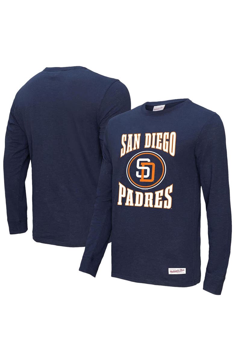 Mitchell & Ness Men's Mitchell & Ness Navy San Diego Padres Arched Logo Slub Long Sleeve T-Shirt, Alternate, color, 
