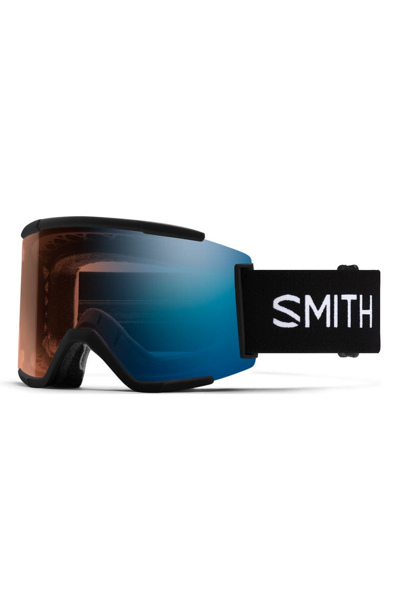 Smith Squad XL Large Fit ChromaPop<sup
™</sup
Low Bridge Snow Goggles, Main, color, Black / Photochromic Blue