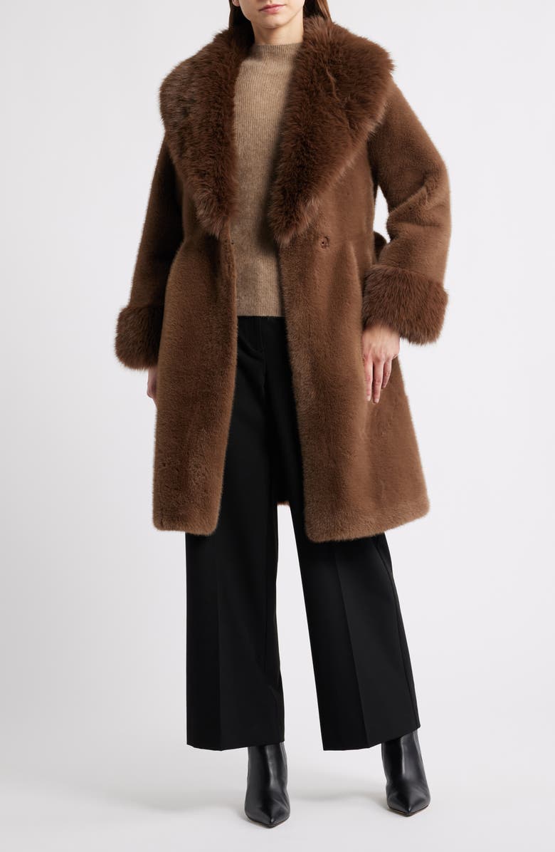 Elie Tahari The Jones Faux Fur Wrap Coat, Alternate, color, Bistro Brown