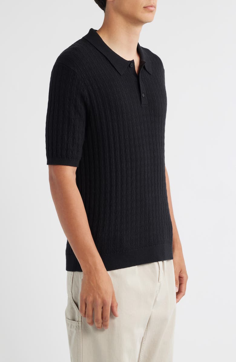 Wax London Naples Rib Cotton & Cashmere Polo Sweater, Alternate, color, Black