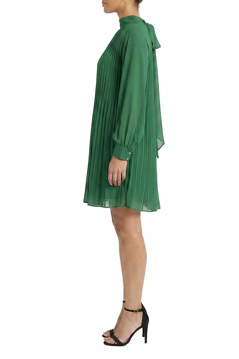 Tie Back Bishop Sleeve Plissè Swing Dress, Alternate, color, EMERALD GREEN