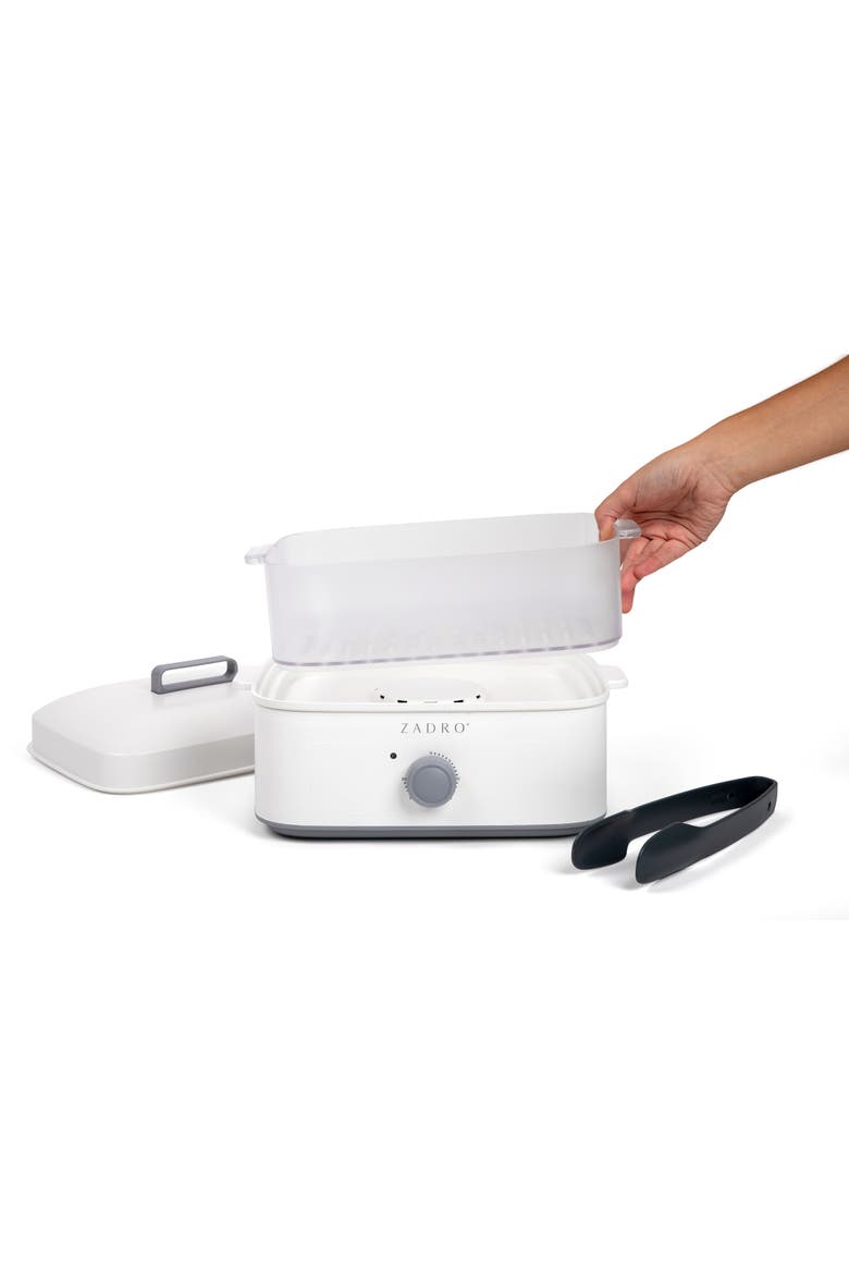 Countertop Towel Steamer with Tongs, Alternate, color, White/Gray