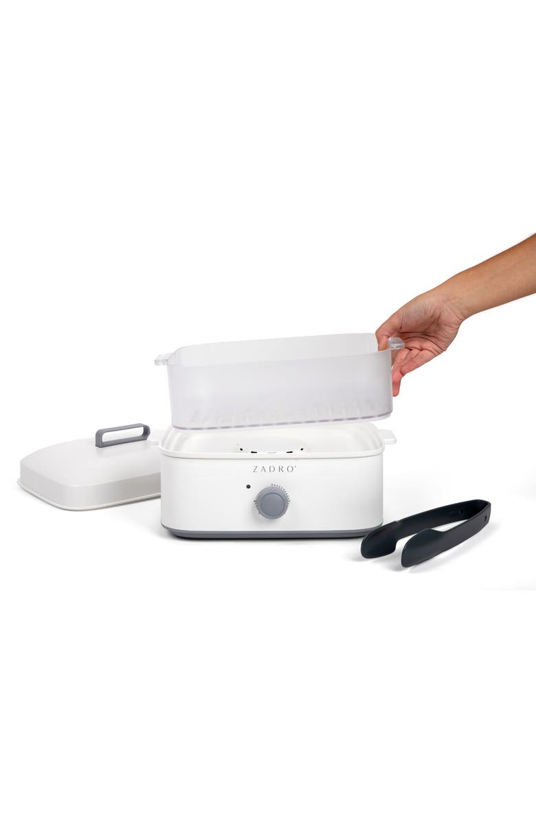 Zadro Countertop Towel Steamer with Tongs, Alternate, color, White/Gray