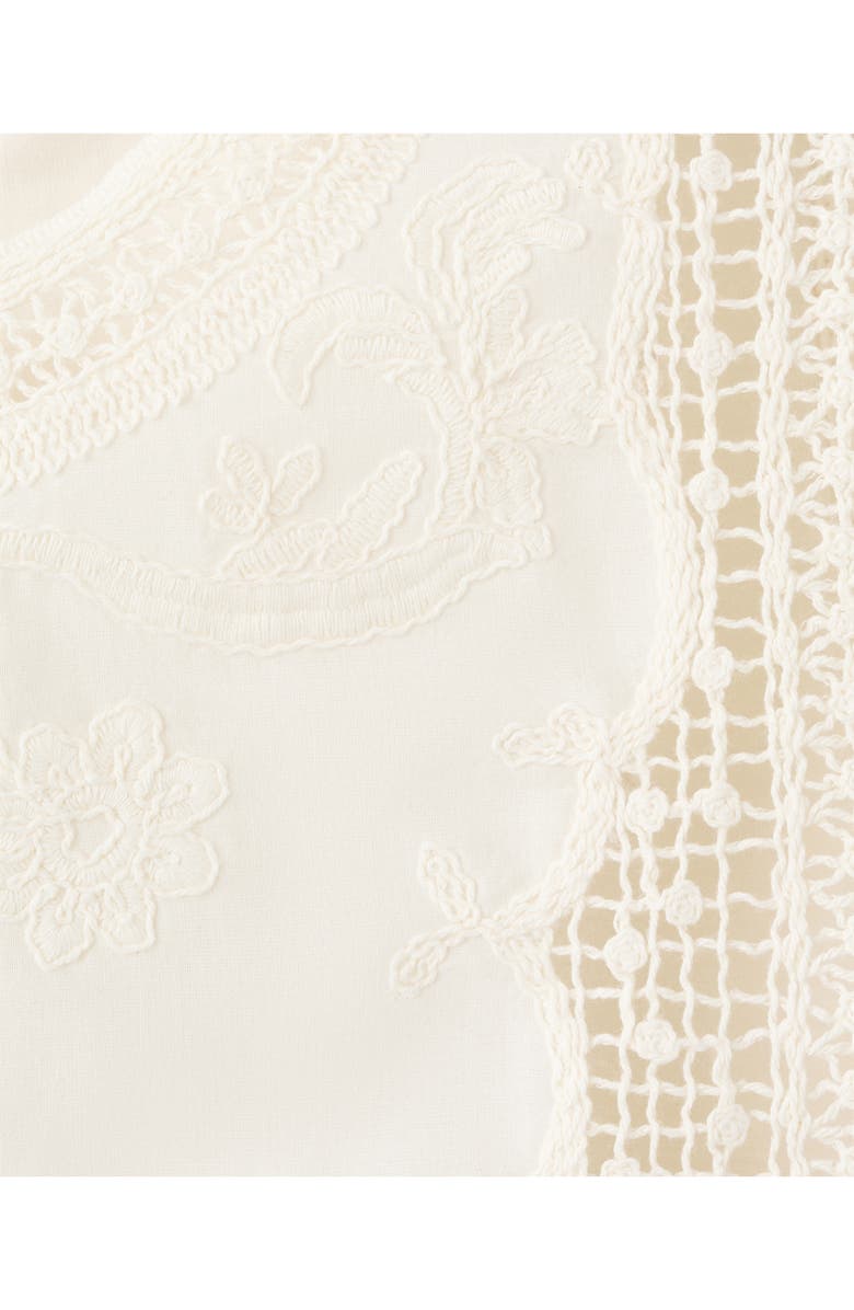 MANGO Embroidered Scalloped Trim Crop Cotton Blend Top, Alternate, color, Off White
