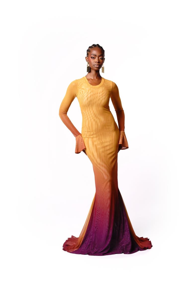 Sol Mermaid Maxi Mesh Dress, Main, color, Yellow
