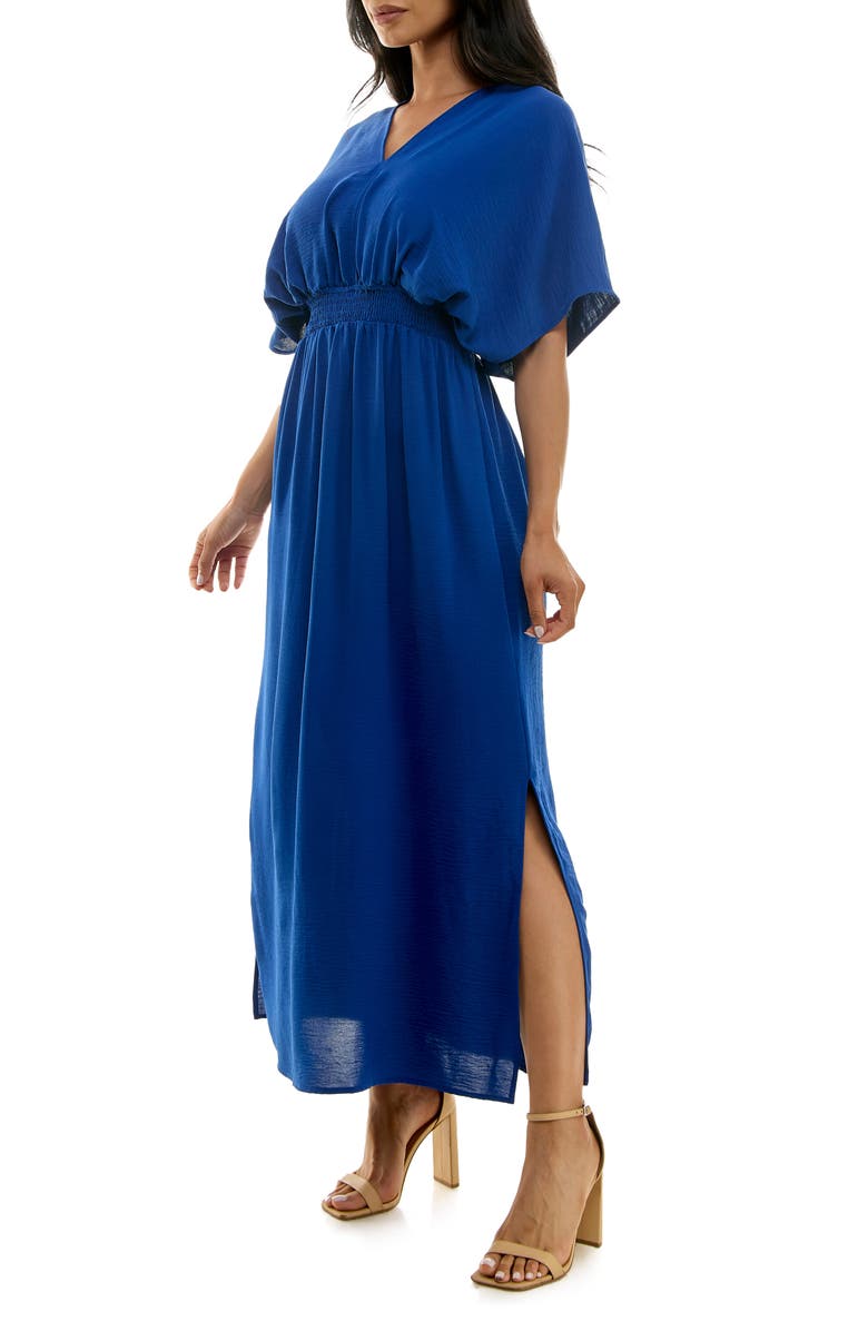 Nina Leonard V-Neck Smocked Waist Maxi Dress, Alternate, color, Deep Sea