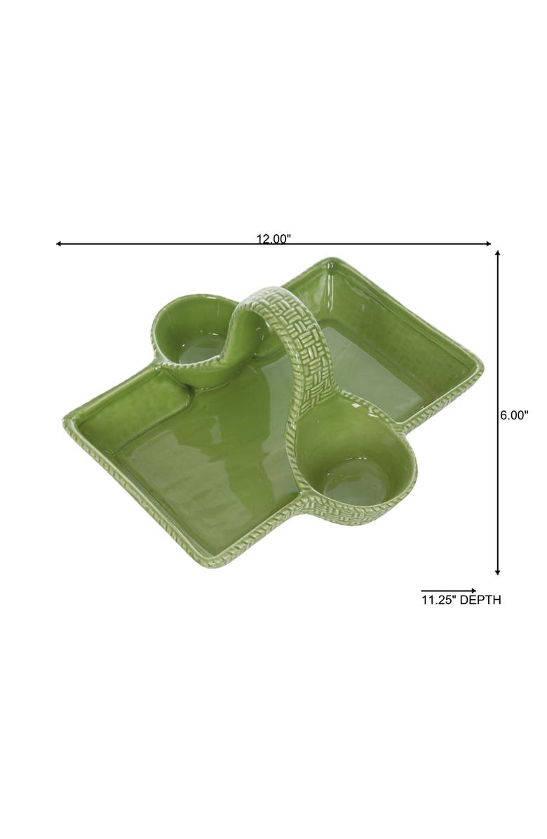 Transpac Ceramic Strawberry Basket Tray for Home Decor Spring Decorative Trays and Platters Ceramic, Alternate, color, Green
