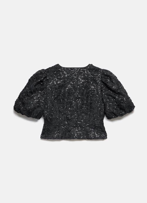 Mint Velvet Embellished Puff Sleeve Sequin Top In Black