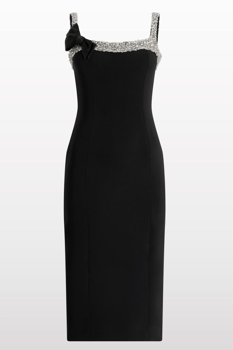 Lucy Crystal-Embellished Bow Midi Dress, Main, color, Liquorice