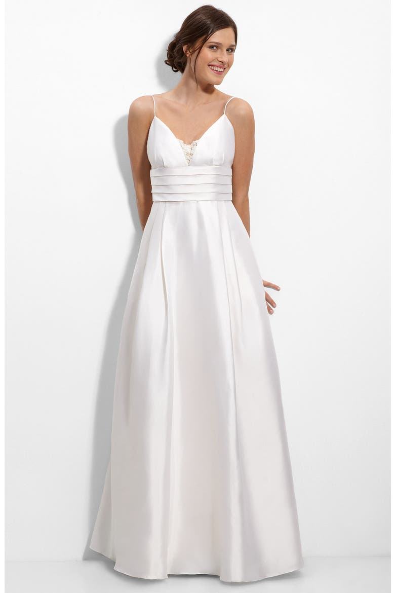 Beaded Lace Inset Silk Mikado Gown, Main, color, IVORY