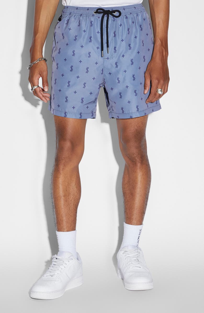 Ksubi Allstar Logo Print Water Resistant Drawstring Board Shorts, Main, color, 