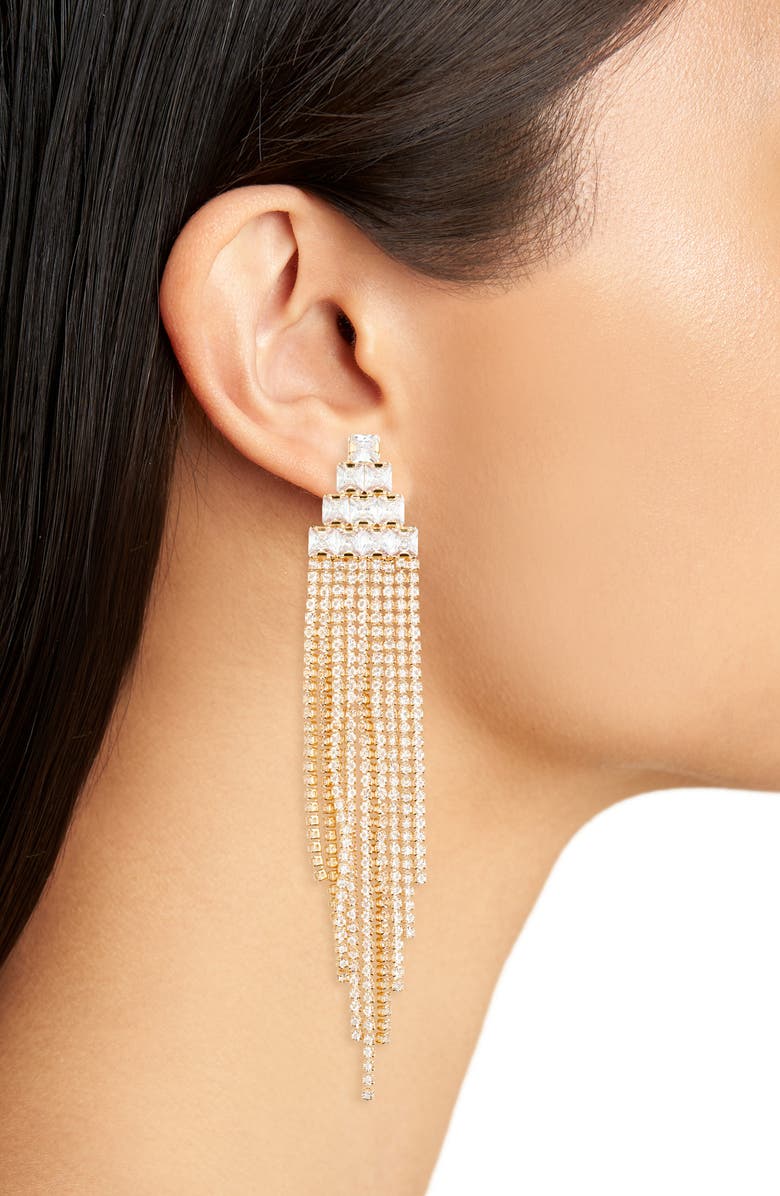 Tasha Crystal Fringe Statement Earrings, Alternate, color, Gold Crystal