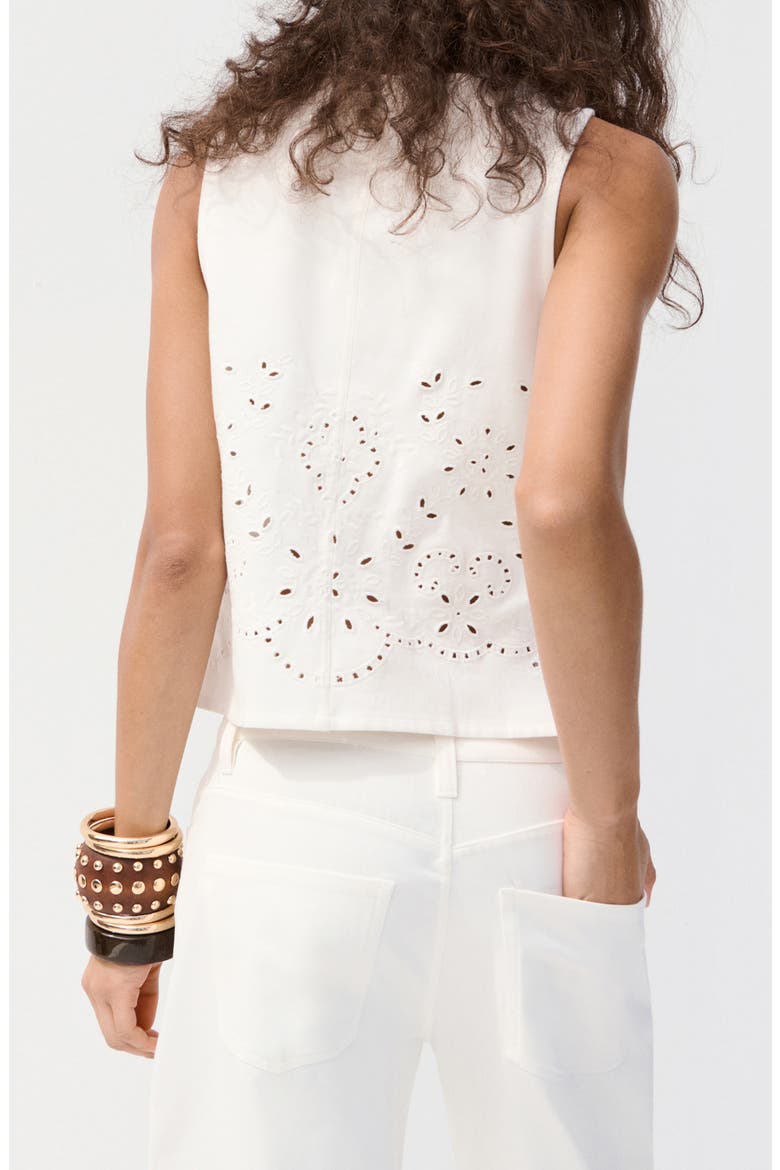 Eyelet Embroidered Denim Vest, Alternate, color, WHITE