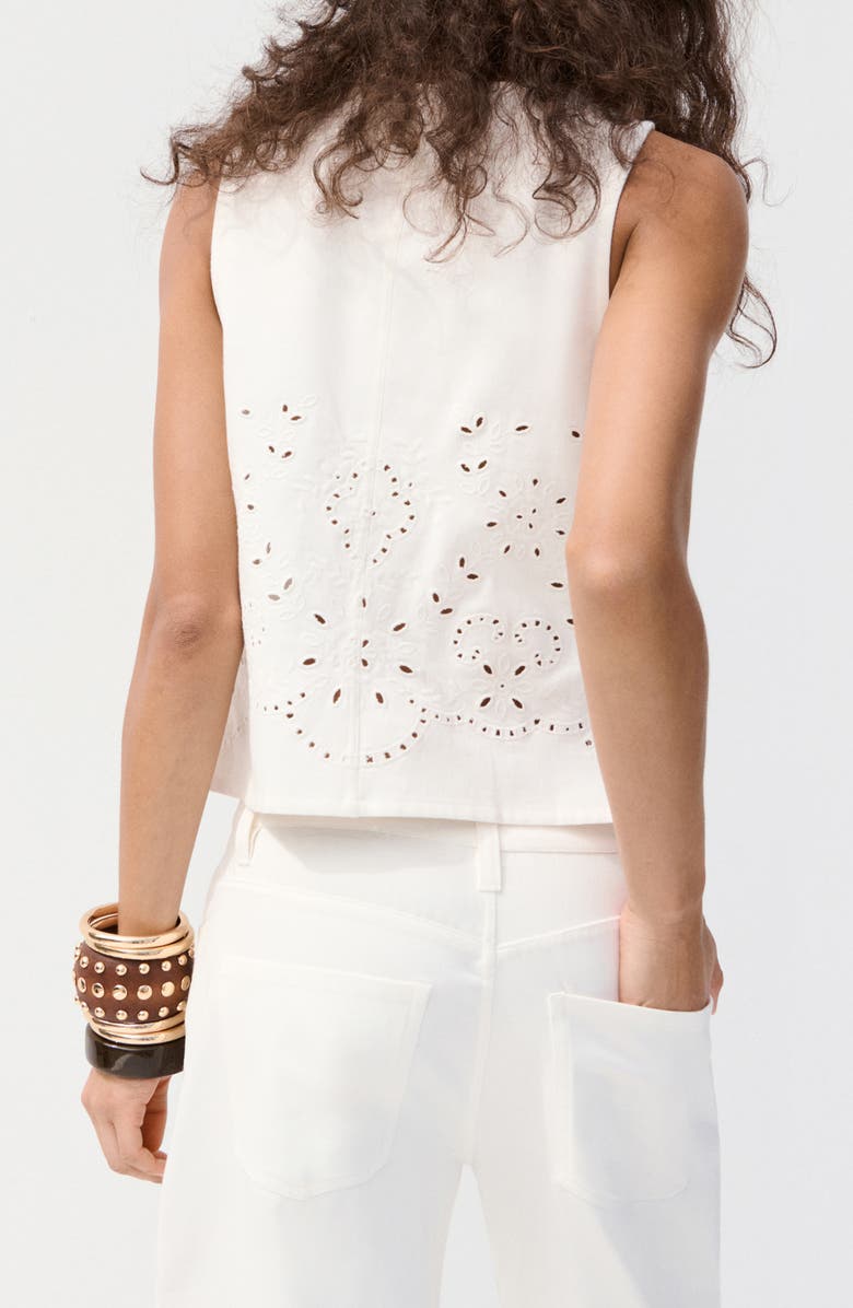 MANGO Eyelet Embroidered Denim Vest, Alternate, color, White