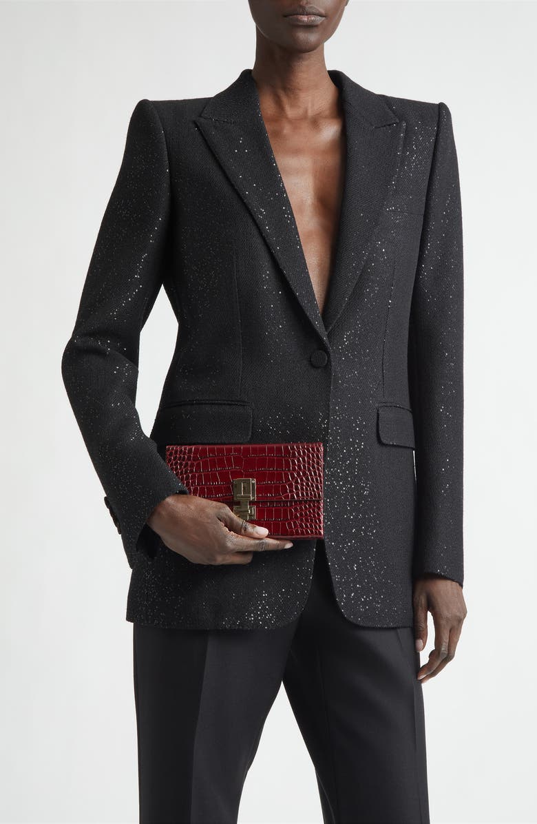 TOM FORD T Latch East/West Croc Embossed Leather Clutch, Alternate, color, Ruby Red