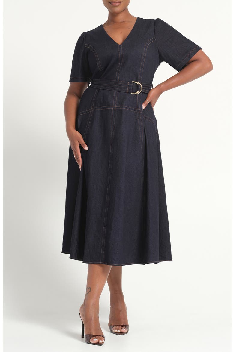 Lyra Belted Cotton Dress, Main, color, INDIGO NOIR