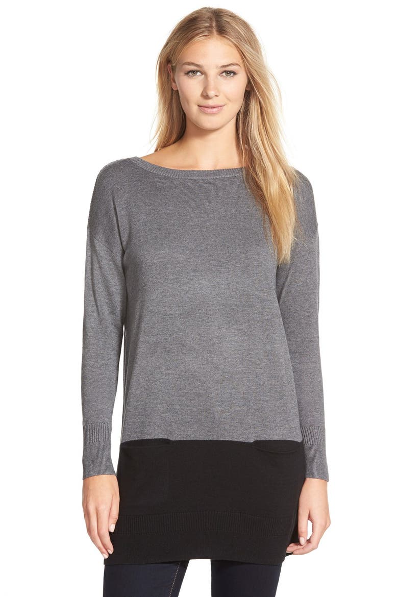 Two-Pocket Knit Tunic, Main, color, GREY- BLACK COLORBLOCK