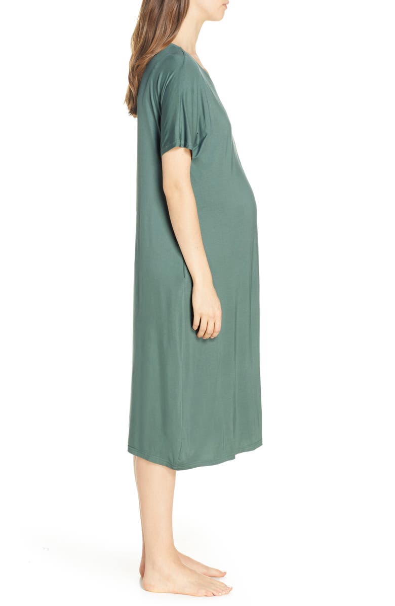 Nesting Olive Solid Maternity/Nursing Nightshirt, Alternate, color, 