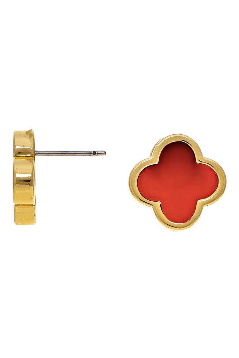 18K Gold Plated Semiprecious Stone Clover Stud Earrings, Main, color, CARNELIAN