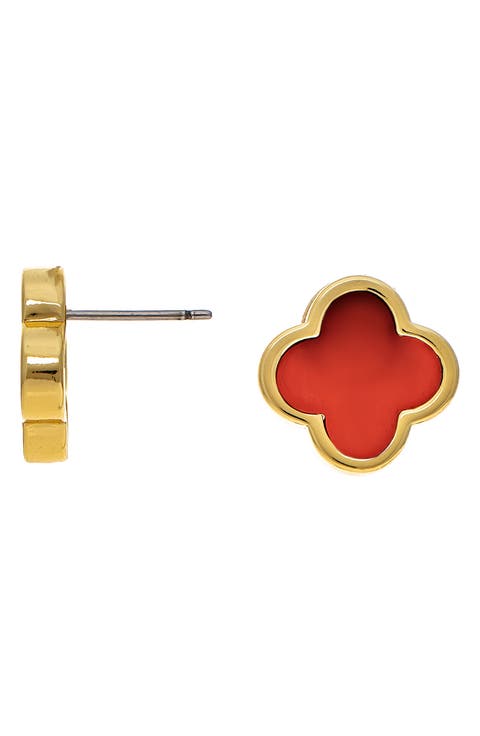 18K Gold Plated Semiprecious Stone Clover Stud Earrings
