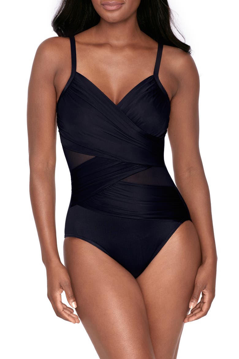 Mystify Underwire One-Piece Swimsuit, Main, color, BLACK
