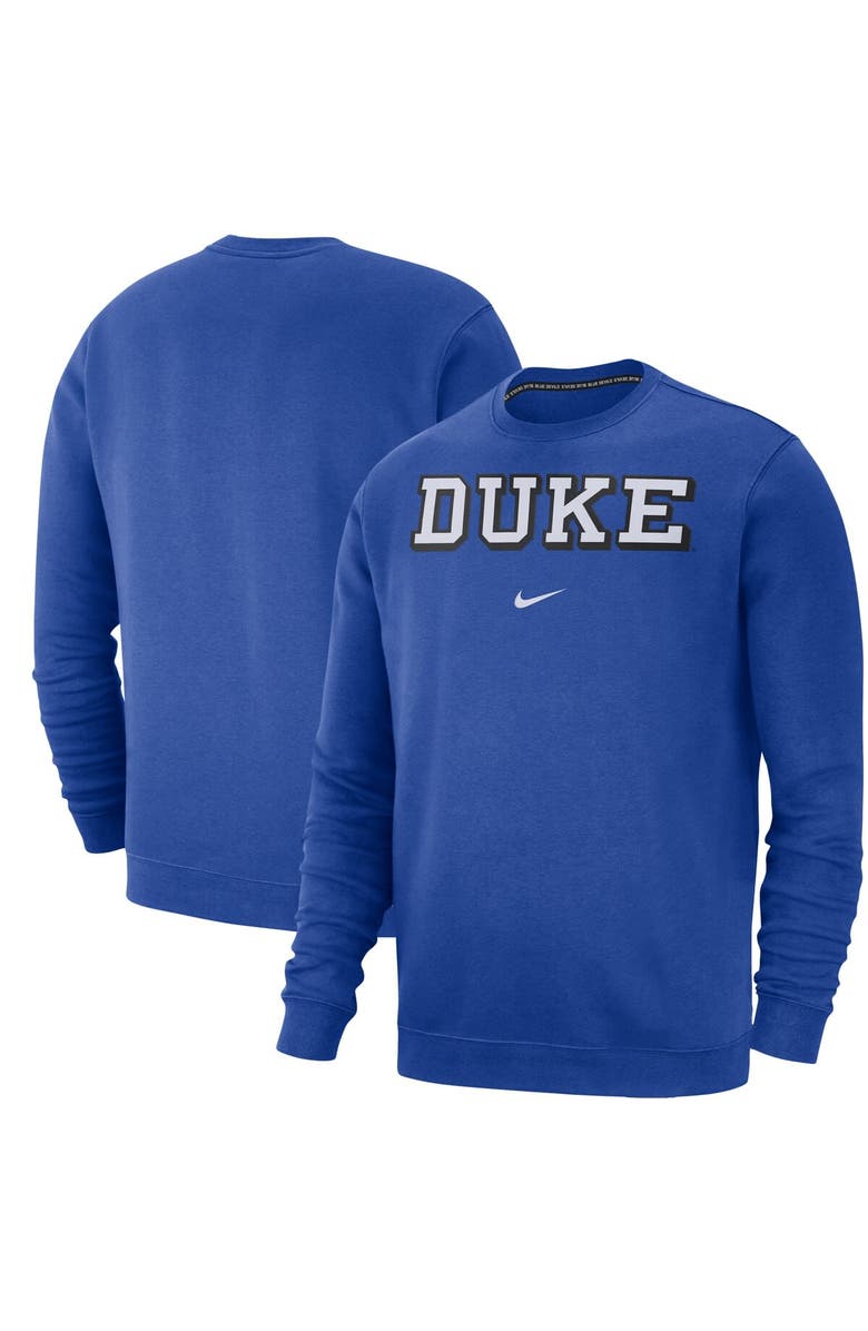 Nike Men's Nike Royal Duke Blue Devils Club Fleece Sweatshirt, Main, color, Royal