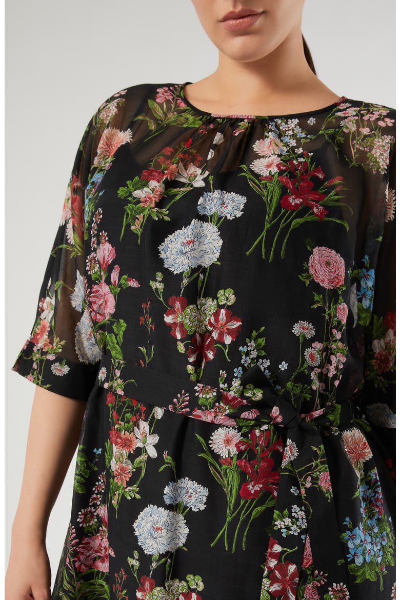 Kaki Floral Print Voile Midi Dress, Alternate, color, BLACK