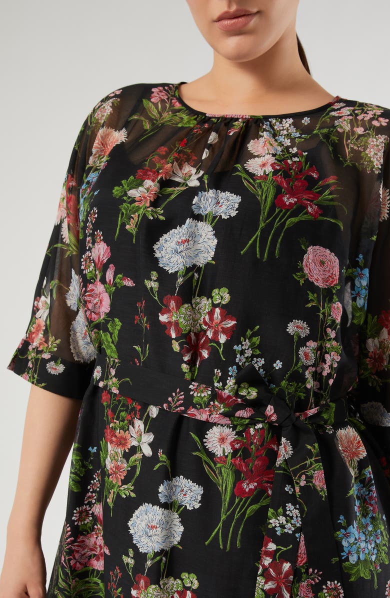 Marina Rinaldi Kaki Floral Print Voile Midi Dress, Alternate, color, Black