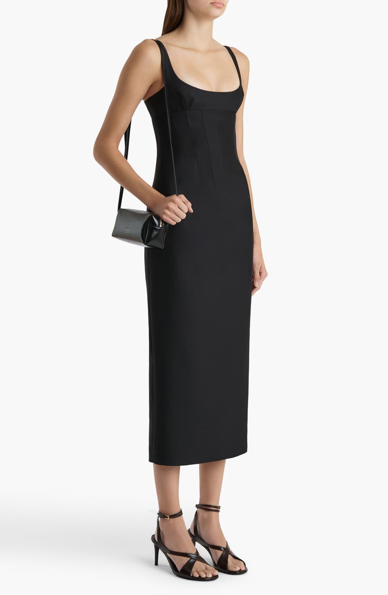 Khaite Lotte Virgin Wool & Silk Faille Sheath Dress, Alternate, color, Black