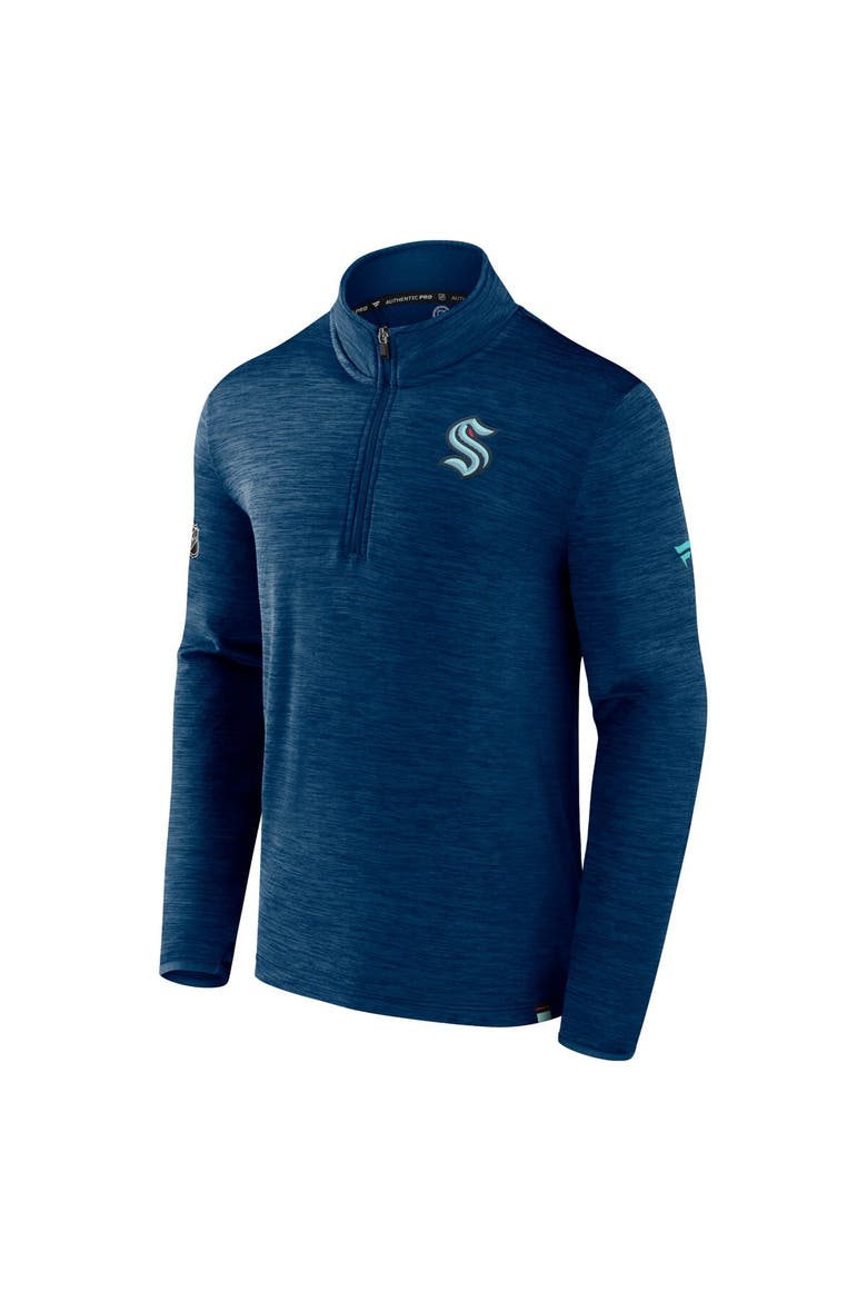 Men's Fanatics Branded  Deep Sea Blue Seattle Kraken Authentic Pro Quarter-Zip Pullover Top, Alternate, color, Heather Navy