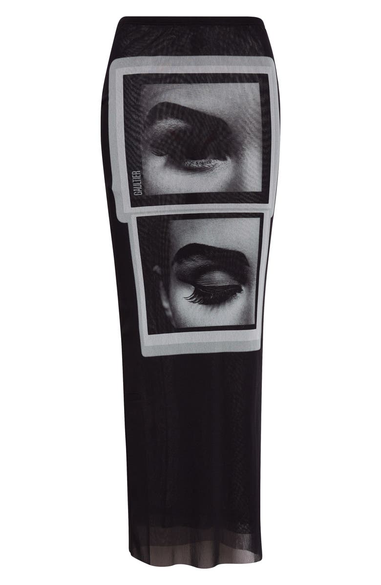 Jean Paul Gaultier Re-Edition Eyes & Lips Print Mesh Maxi Skirt, Main, color, Black/ Grey/ White