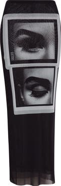 Jean Paul Gaultier Re-Edition Eyes & Lips Print Mesh Maxi Skirt