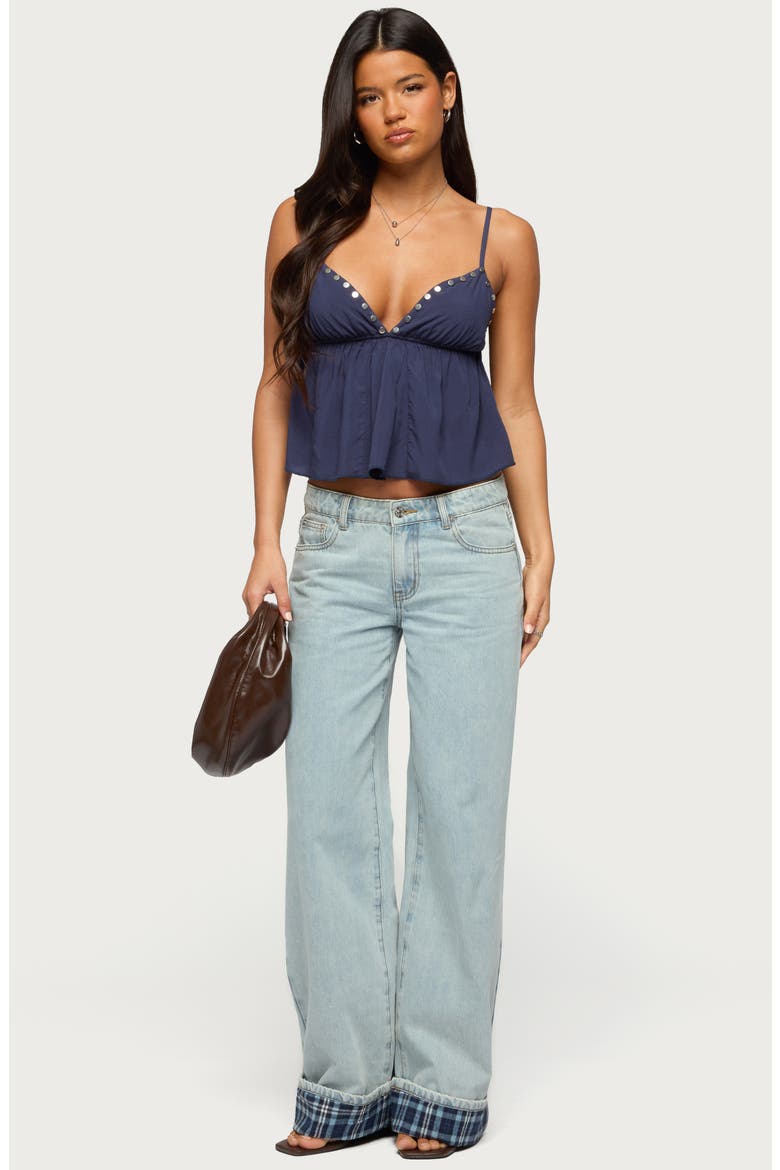Plaid Low Rise Cuff Wide Leg Jeans, Alternate, color, LIGHT BLUE WASHED