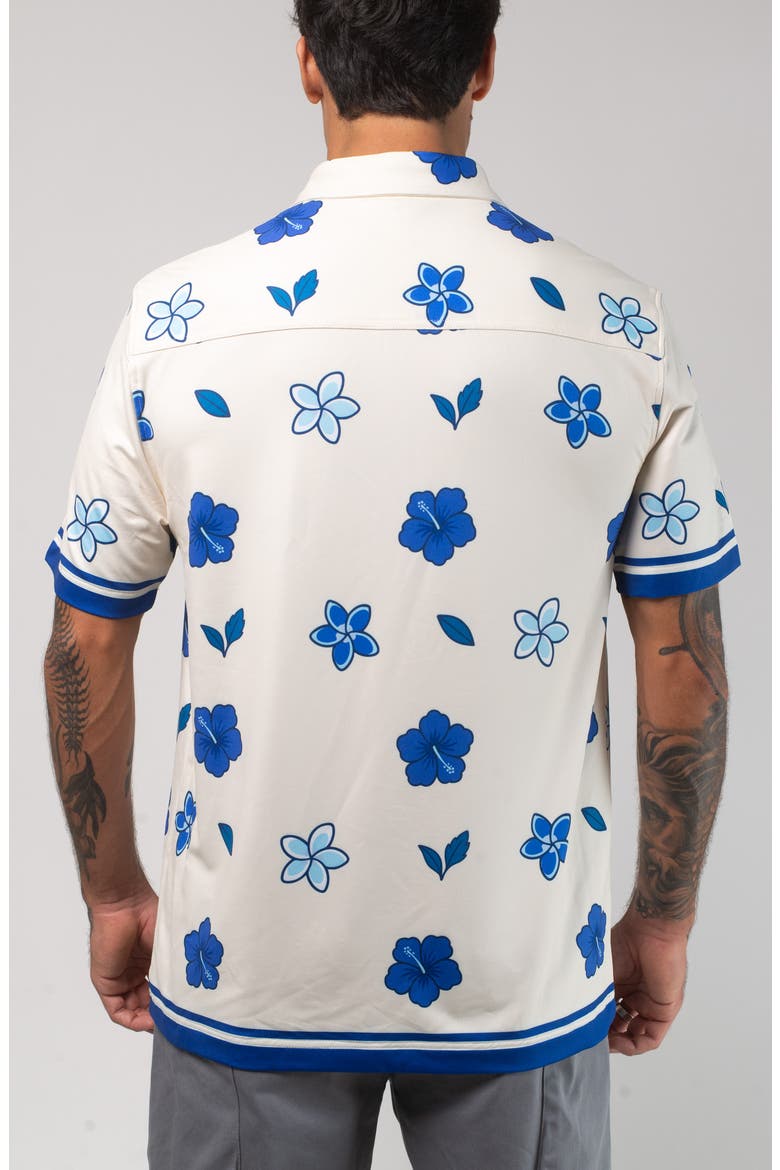 Aqua Terra Floral Dream Tech Short Sleeve Performance Button-Up Shirt, Alternate, color, SAND MULTI