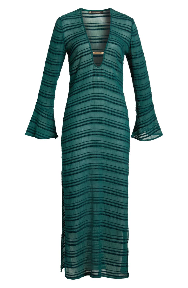 ViX Paula Hermanny Solid Cali Stripe Midi Cover-Up Dress, Alternate, color, Green